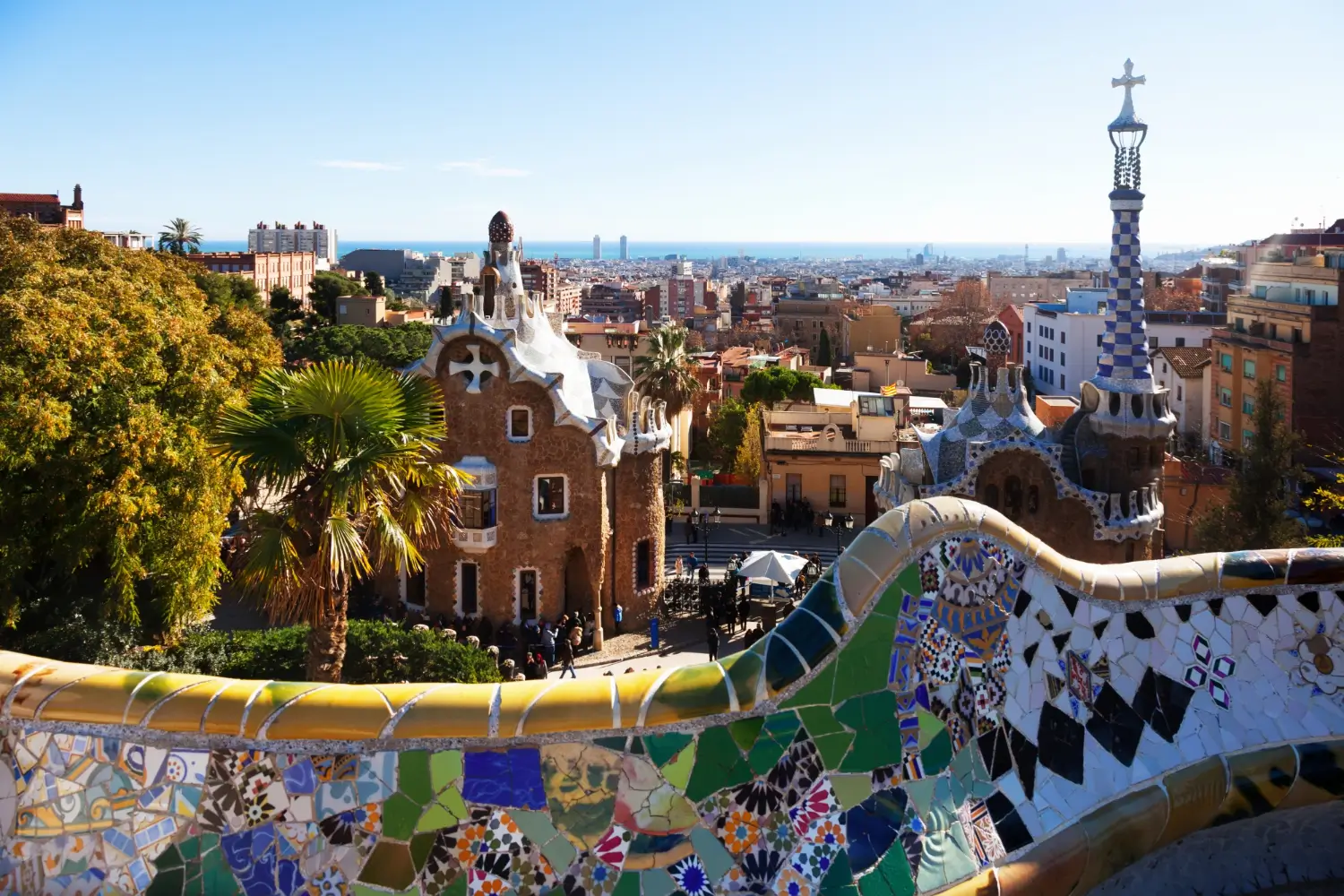 View of Parc Guell in winter. Barcelona